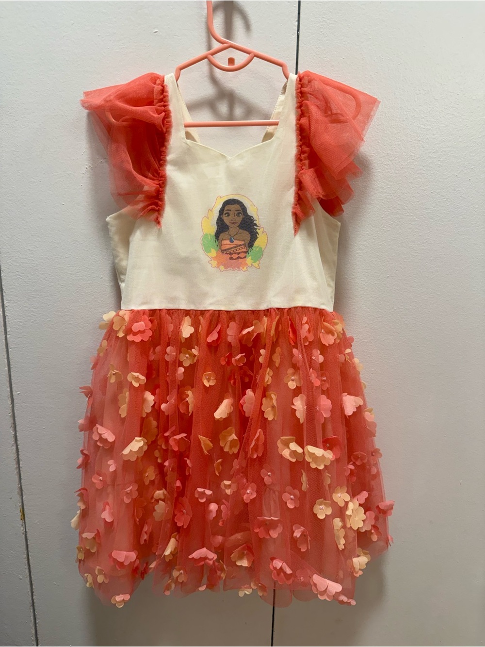 Disney Princess Moana Coral and Cream Floral Tulle Costume Dress